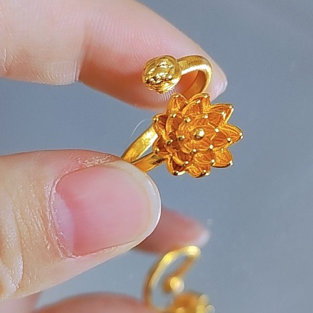 铜合金戒指 荷花莲蓬戒指复古精致高级0314