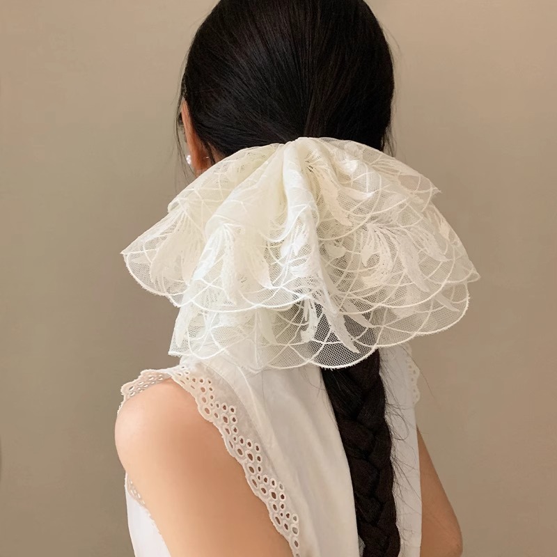 超仙白色蕾丝大肠发圈女高级感超大号扎头发法式温柔发饰新款头绳