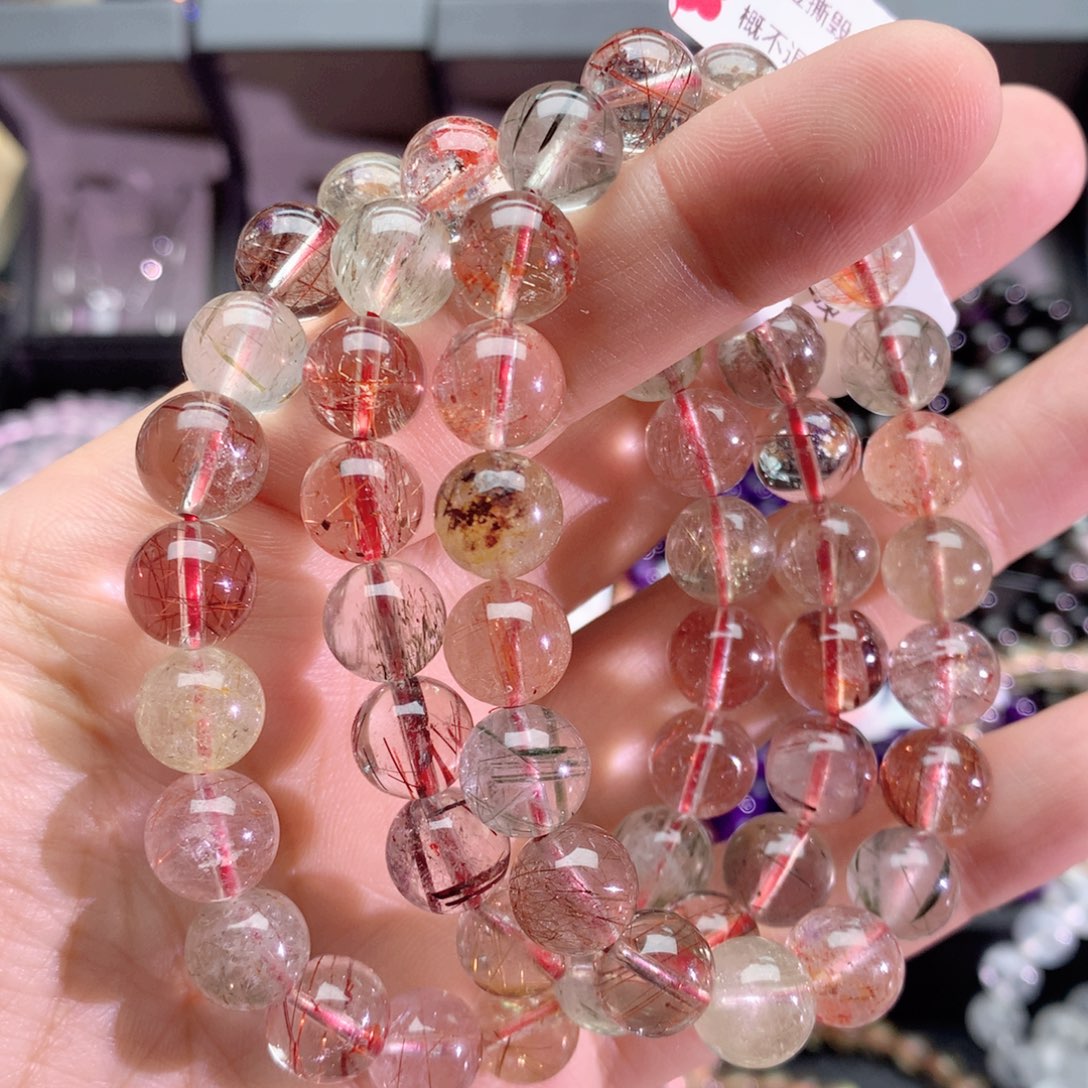 水晶手串未镶嵌彩发晶手链10+