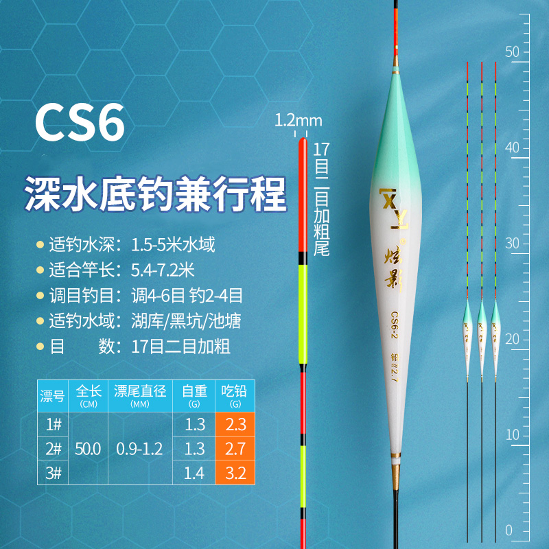 CS-6深水底钓兼行程【吃铅2.1/2.6/3.2g】全长50cm（17目2目小加粗）