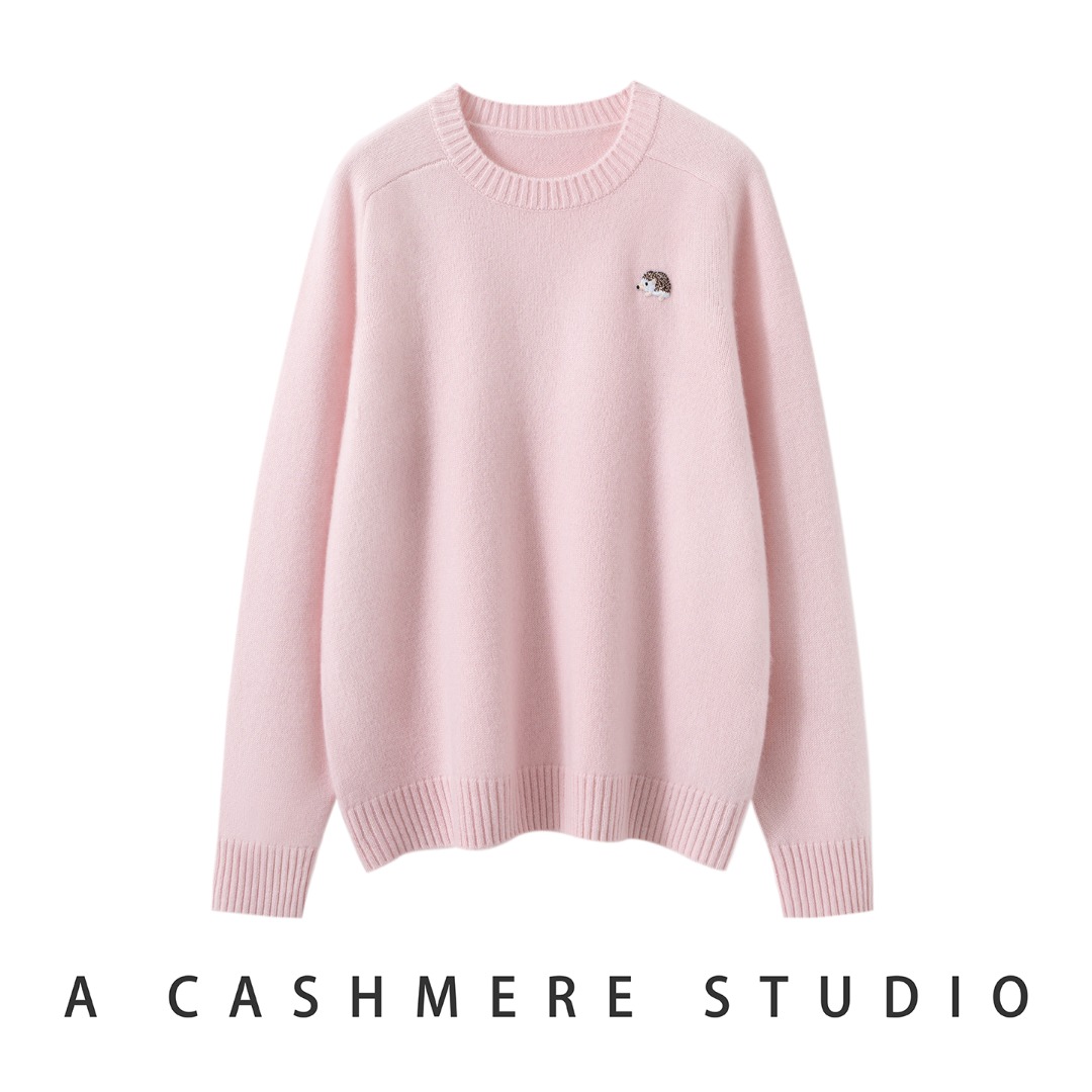 100%山羊绒（精选绒）小刺猬 为你分担 圆领加厚羊绒衫打底衫百搭