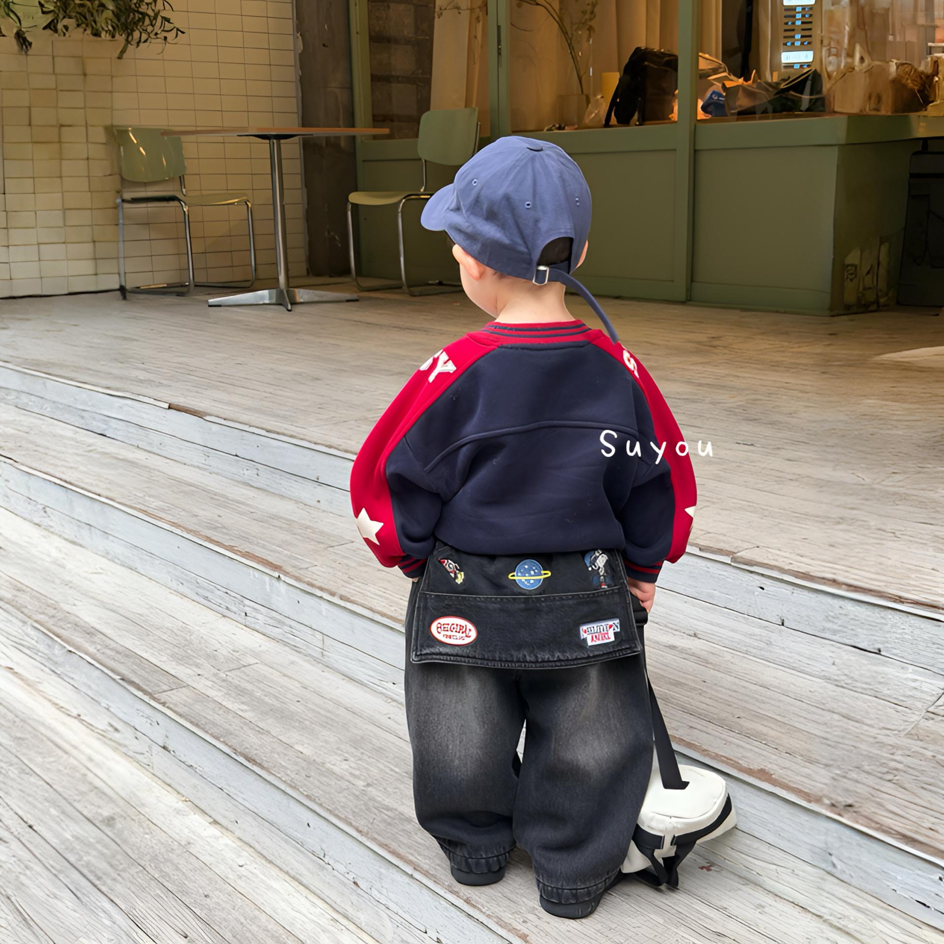 （屁帘裤）苏右实体品牌冬季儿童加绒加厚时尚史努比屁帘牛仔裤