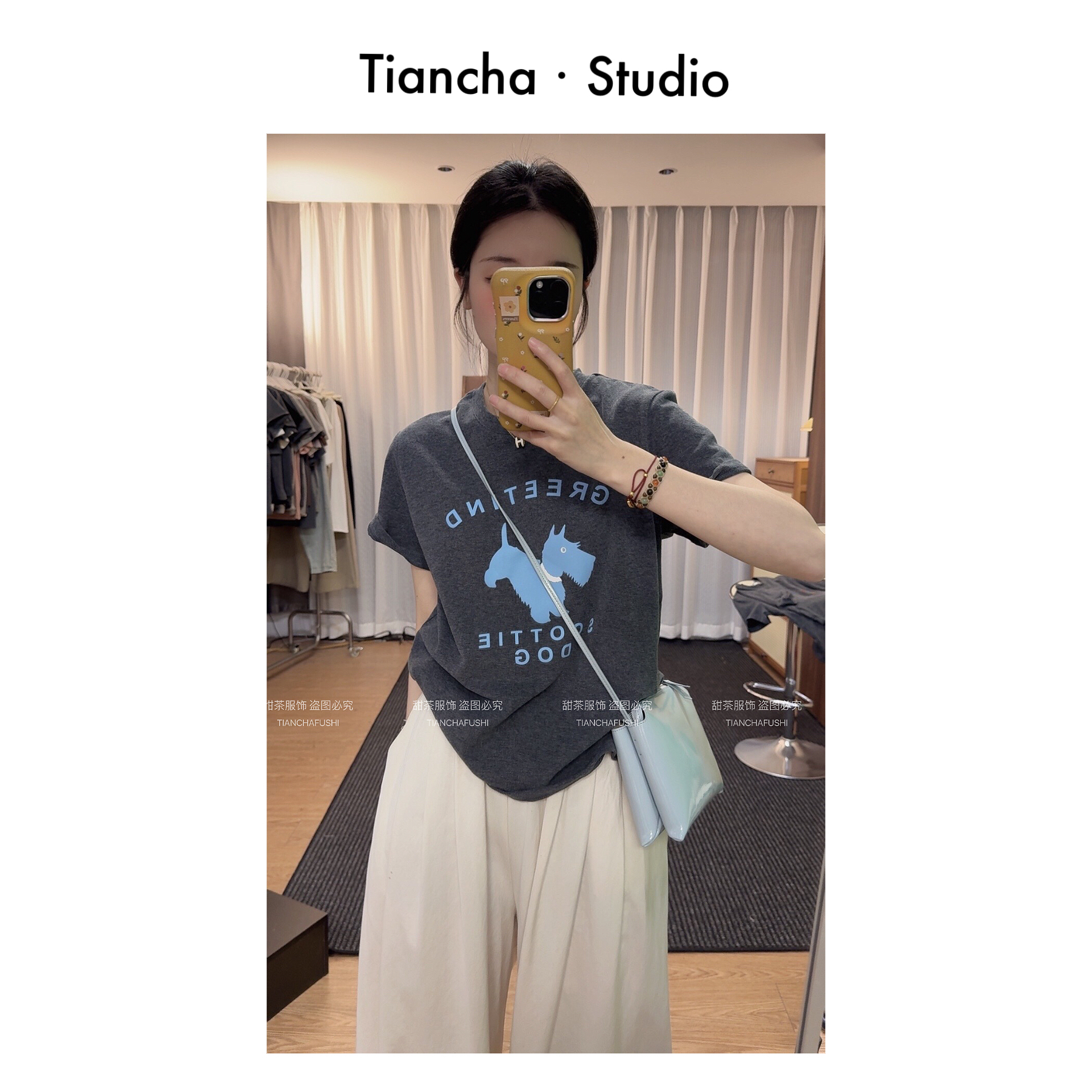 sweet c【小蓝狗】M322#夏季韩版风正肩短袖T恤女时尚气质显瘦百搭