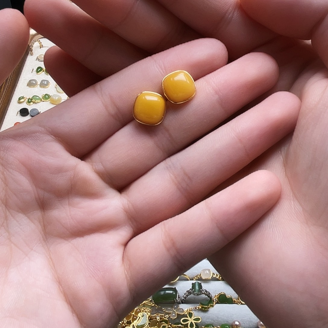 银S925镶嵌和田玉耳饰