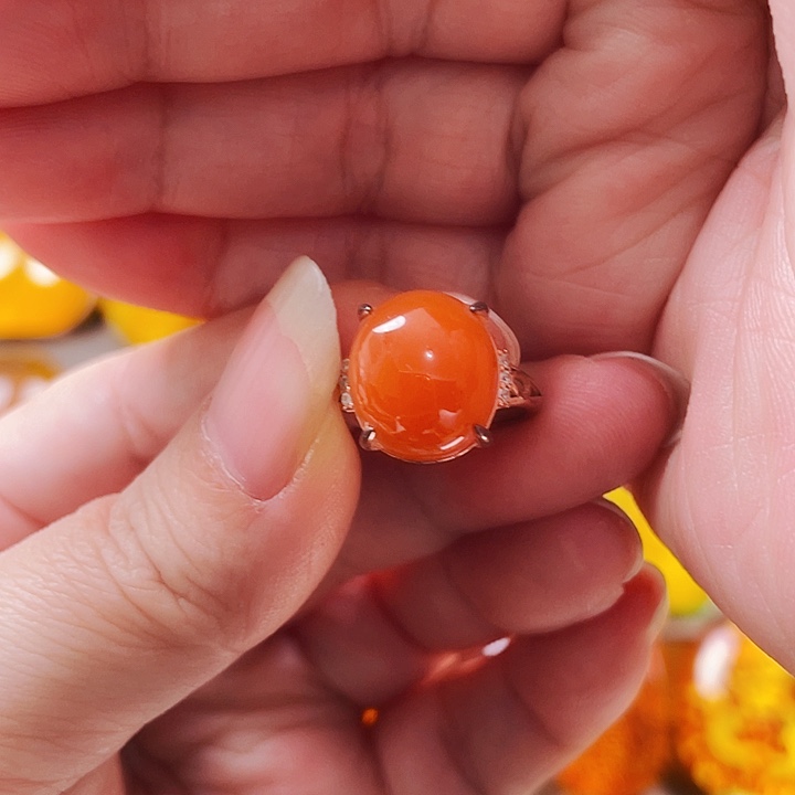 琥珀颈饰银S925镶嵌静*戒指