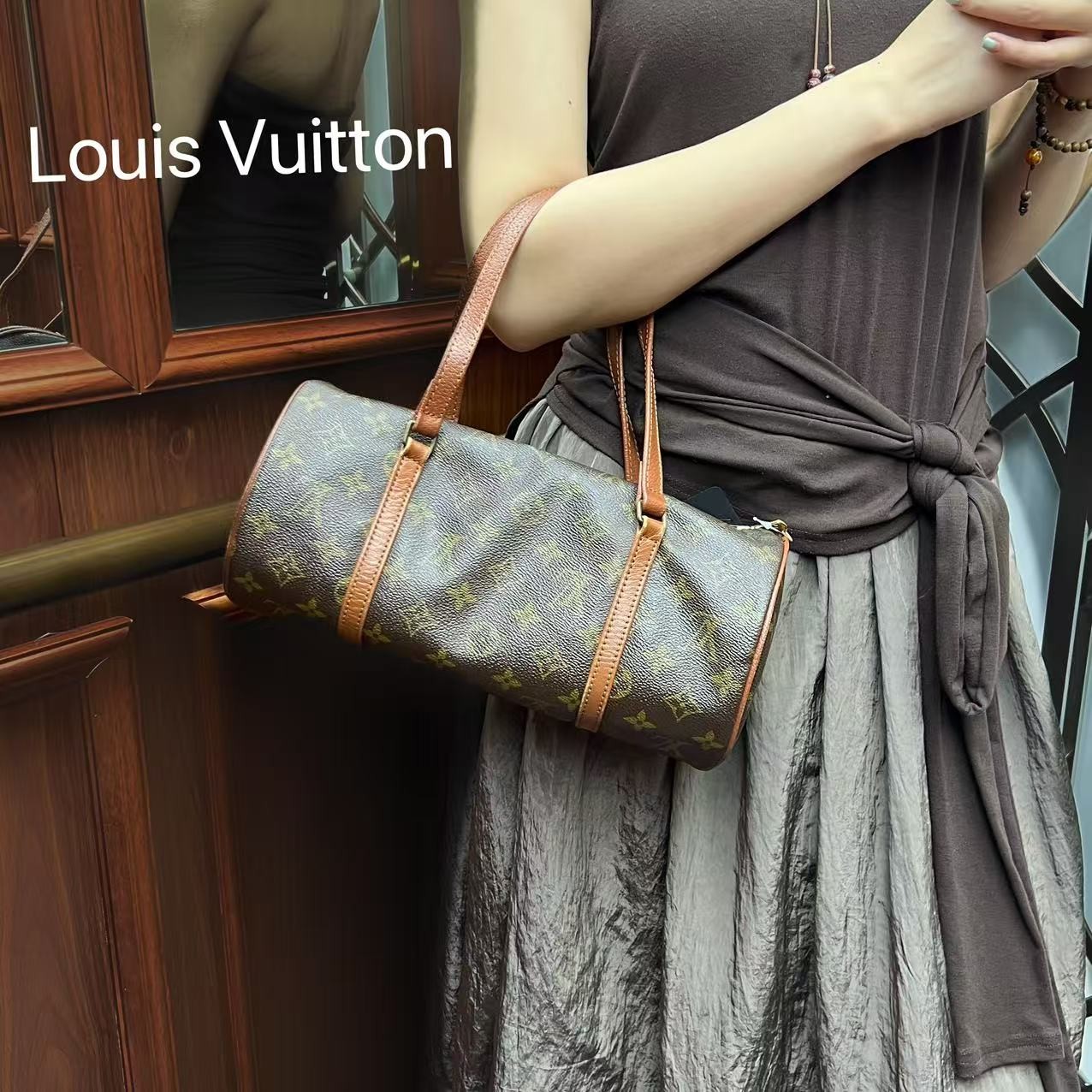 95新 LouisVuitton/路易威登 JM420巴比龙筒经典斜跨手提老花