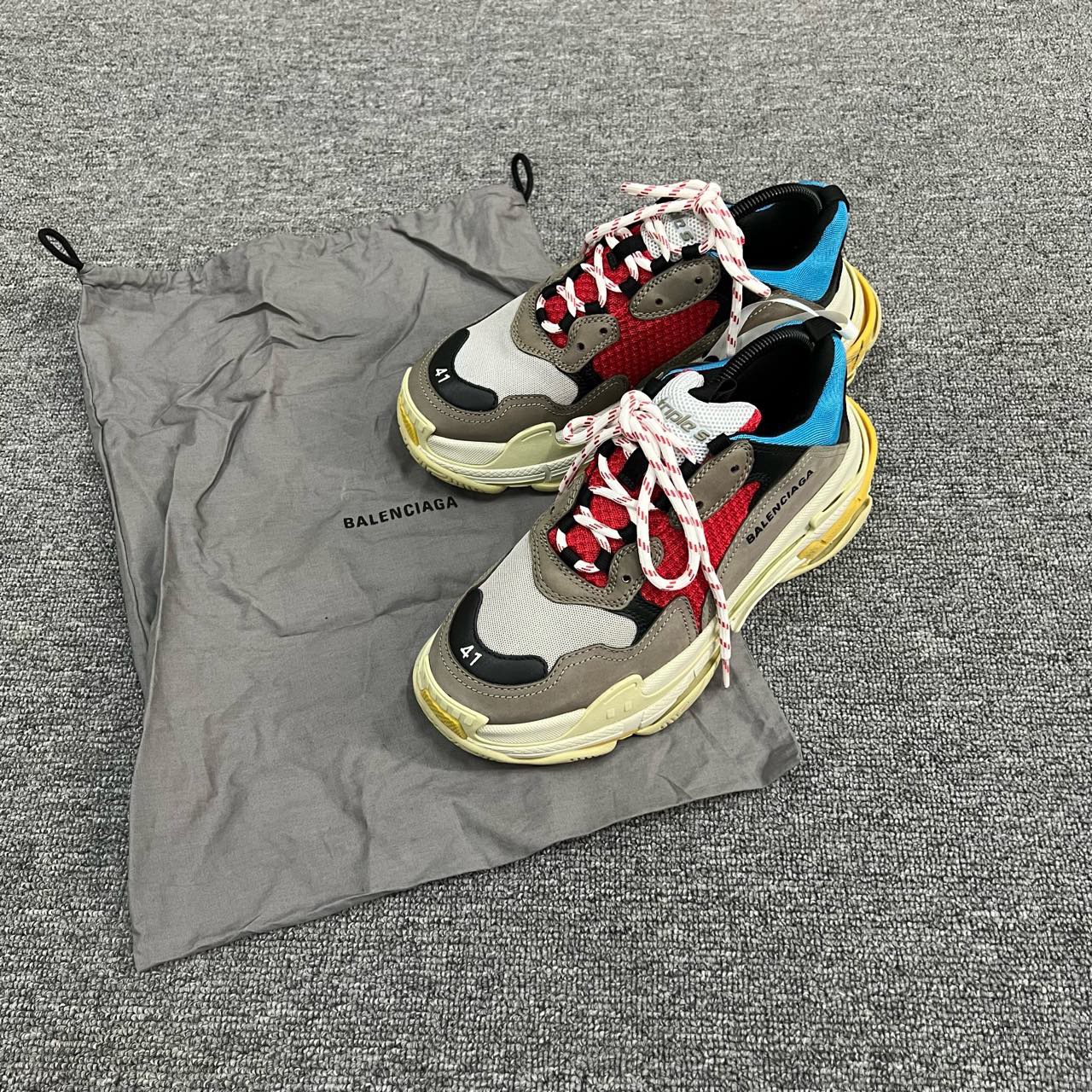 99新 Balenciaga/巴黎世家 蓝灰红网面老爹鞋 44码/99新/防尘袋 