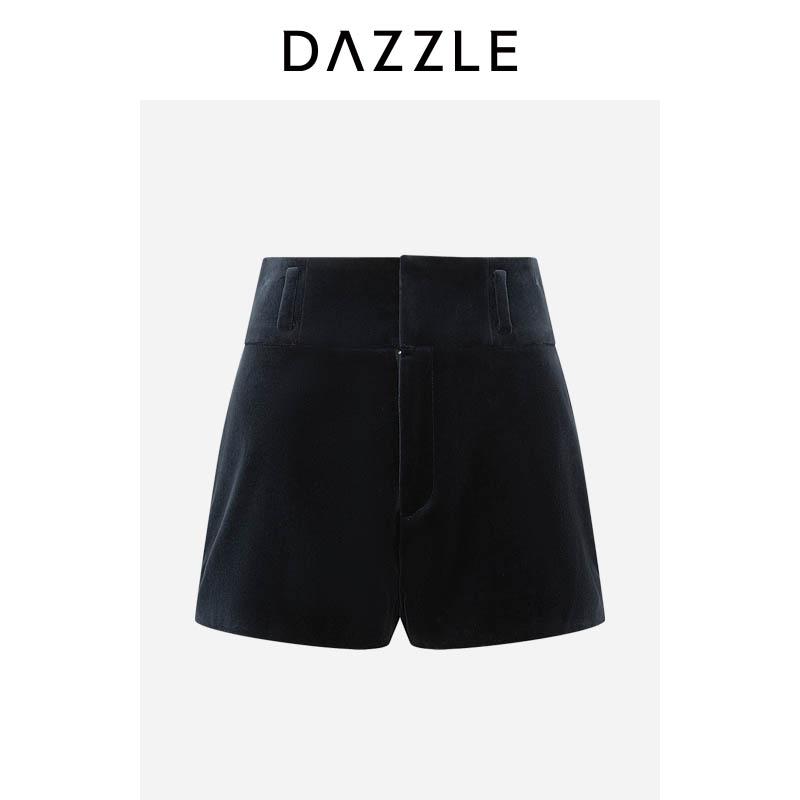 DAZZLE 地素短裤秋季深灰色水洗感丝绒短裤2I3Q156