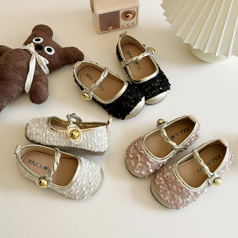 女童童鞋休闲小公主风潮流亮片亮闪闪森系小香风单鞋