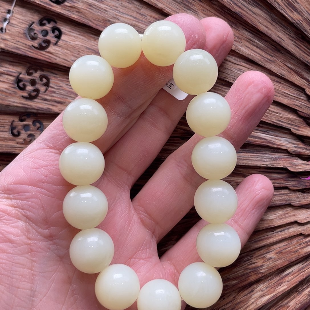 和田玉手串未镶嵌14.5圆珠