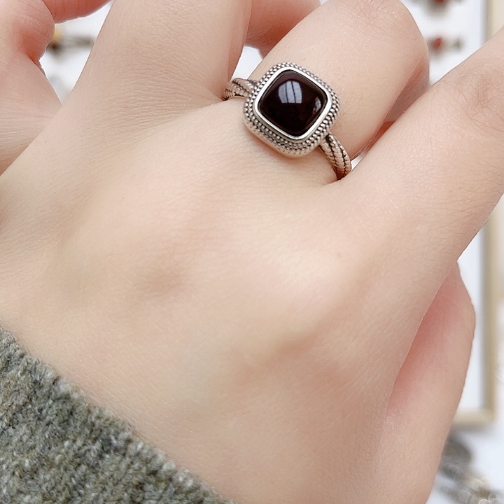 血珀戒指银S925镶嵌天然