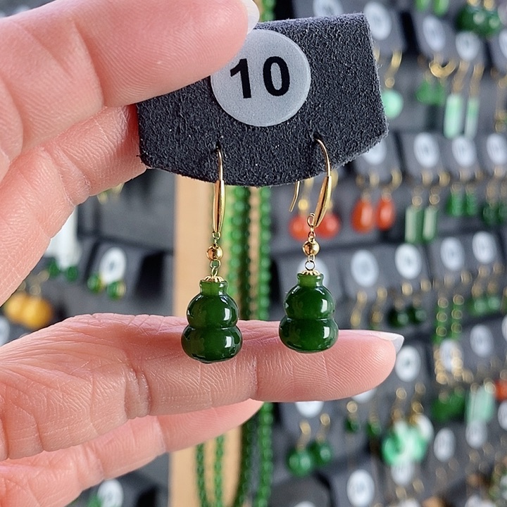 和田玉耳饰18K金镶嵌香*精