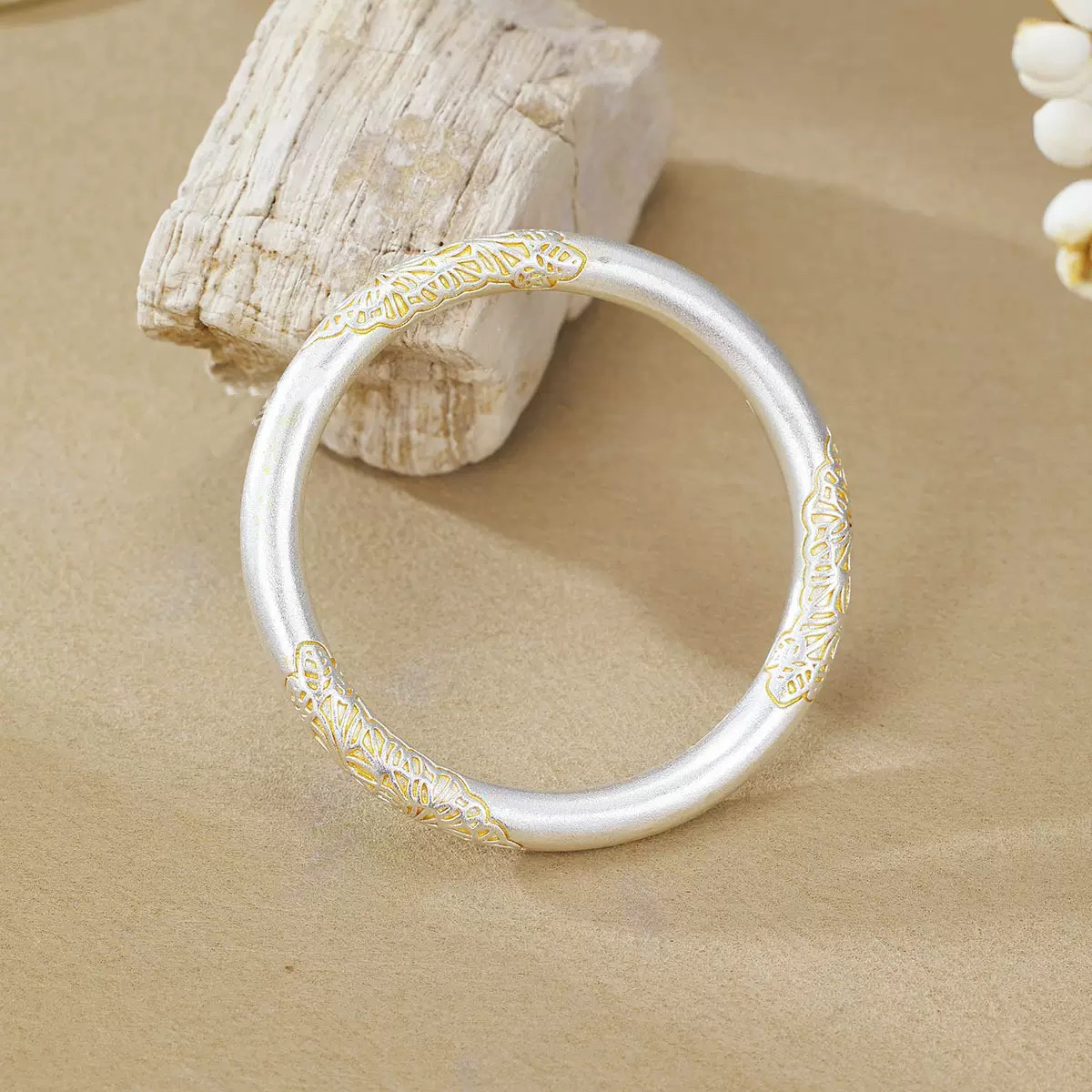 足银银制品 F05繁花似锦手镯闭口款