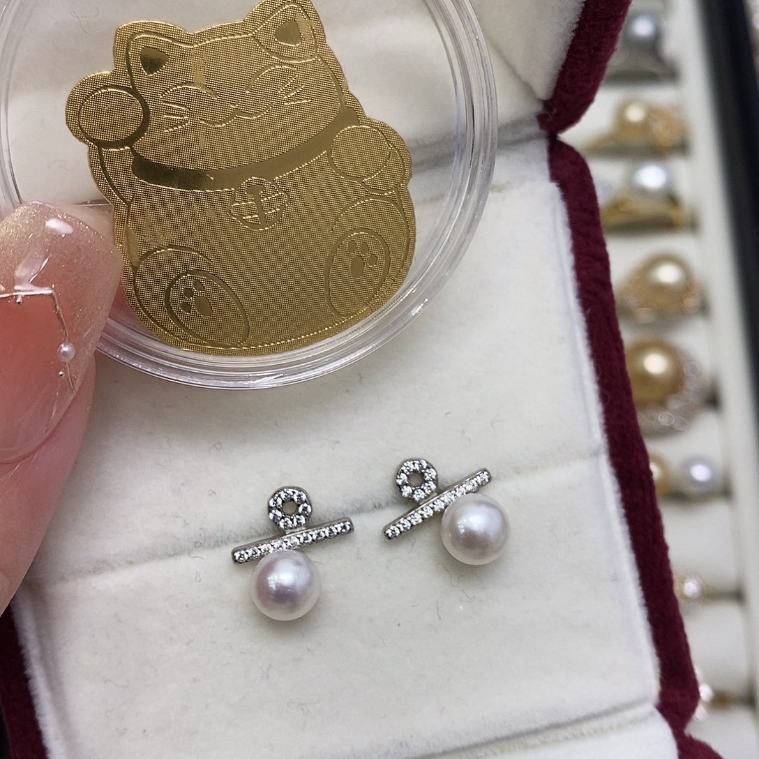 淡水珍珠耳饰银S925镶嵌耳钉送金手机贴