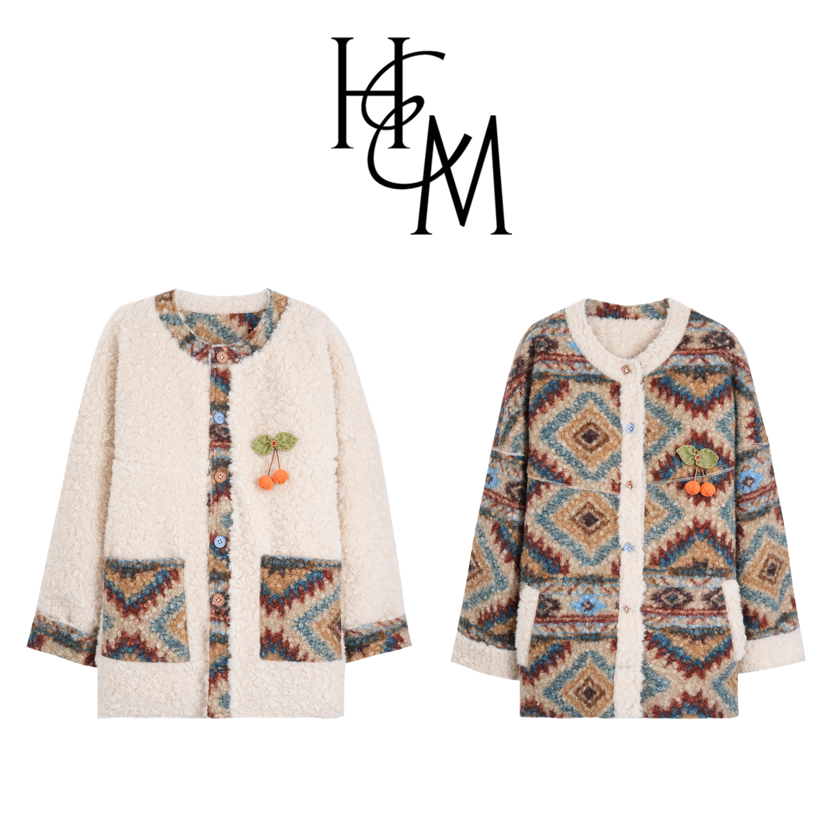 HUIERMAN/慧尔曼【正反两穿】冬款厚外套斜挎包套装+胸针【16518C款】