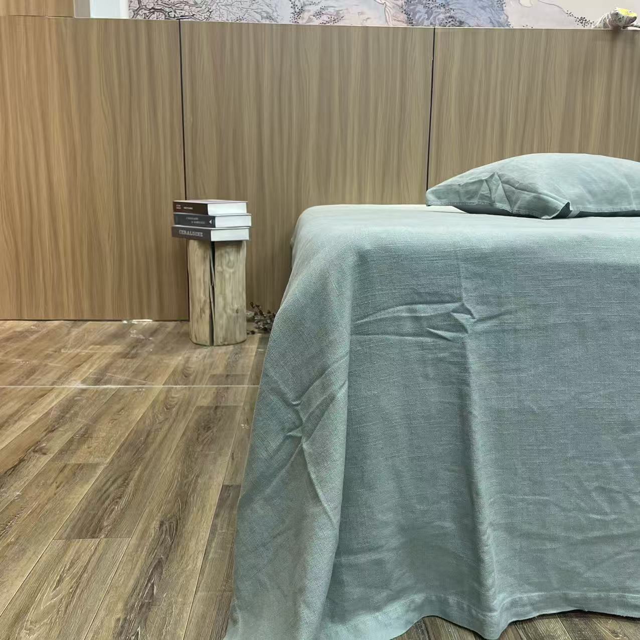 薄荷绿净版床单枕巾三件套