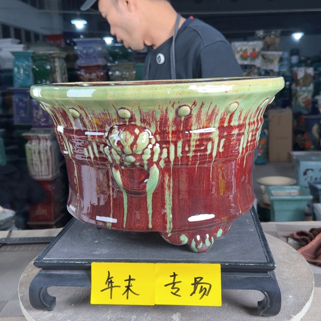 一风堂石湾花盆。高温裂微瑕