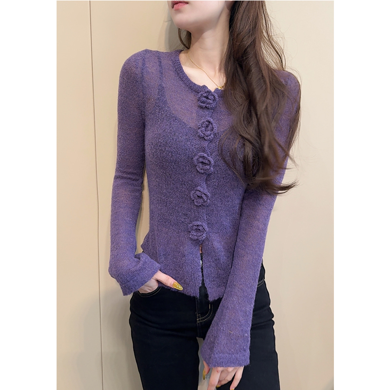 正版【桶哥艾美】2026春节时尚设计感花朵毛衣开衫女洋气马海毛毛衣