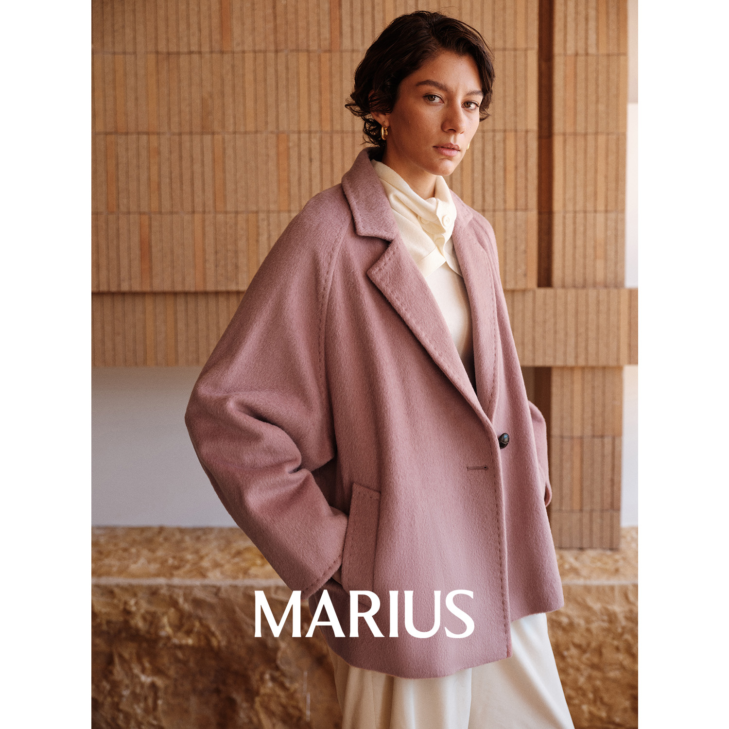 MARIUS | "泡芙大衣"意大利TEXCO羊驼毛简约一粒扣翻领短大衣