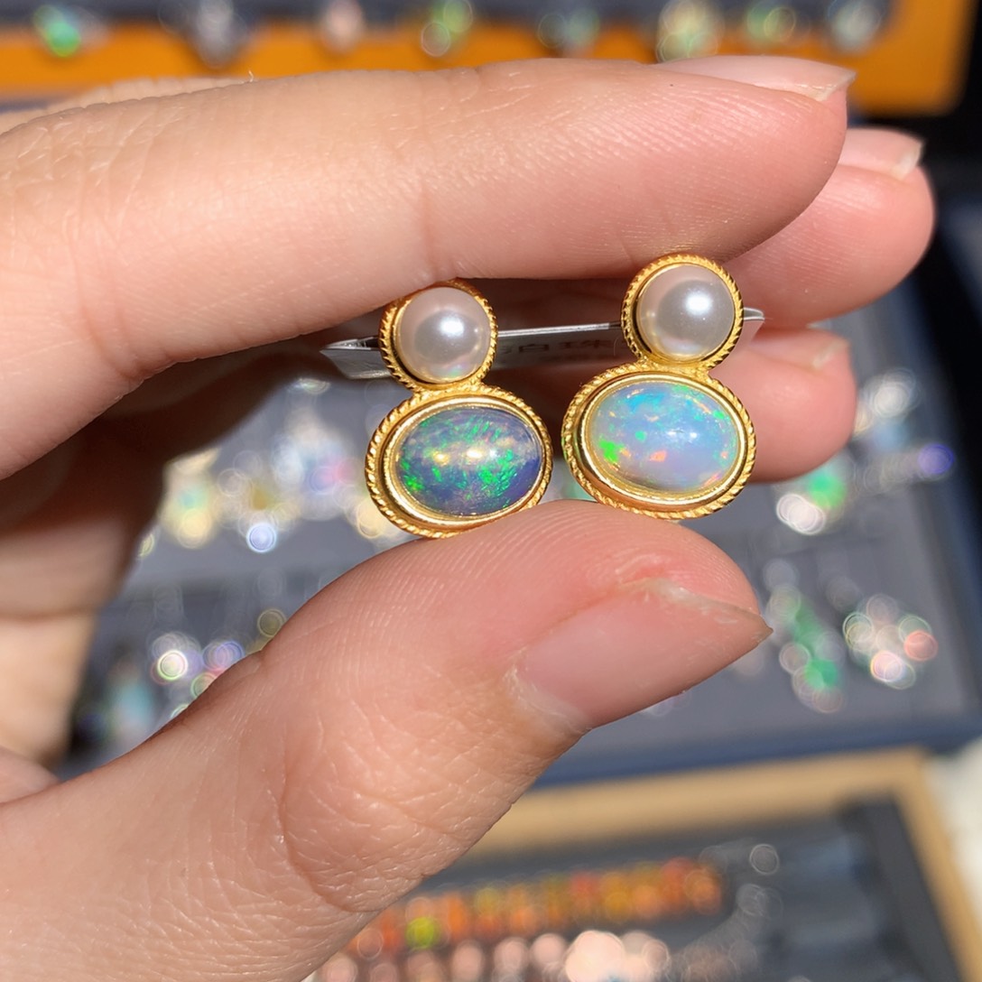 银S925镶嵌欧泊欧泊耳饰y