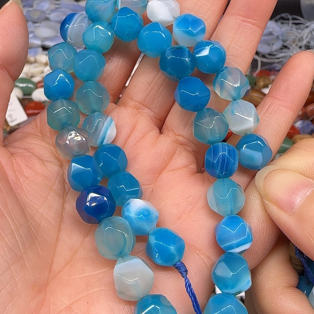 玛瑙/玉髓合金珠宝半成品蓝玛瑙9mm一条