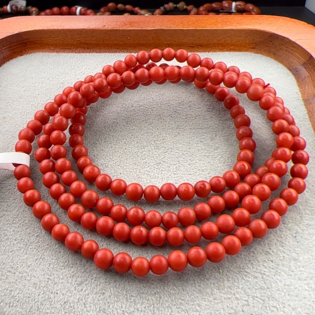 未镶嵌（保山哑光小米珠长链4+）南红玛瑙