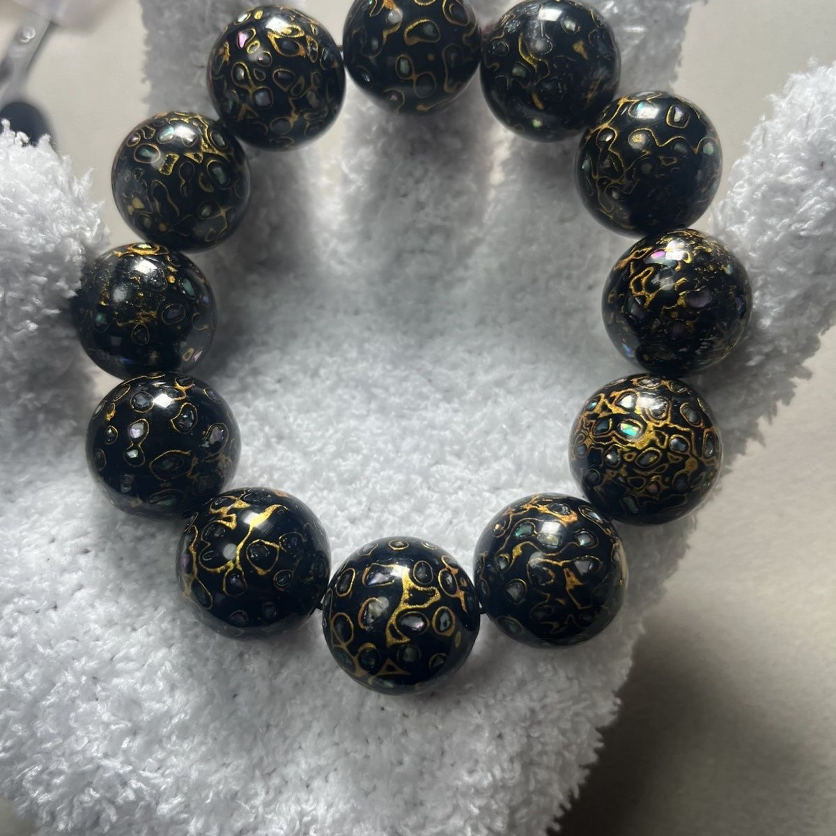 非遗大漆贝壳手串黑金螺钿男女20mm佛珠手链文玩工艺犀皮