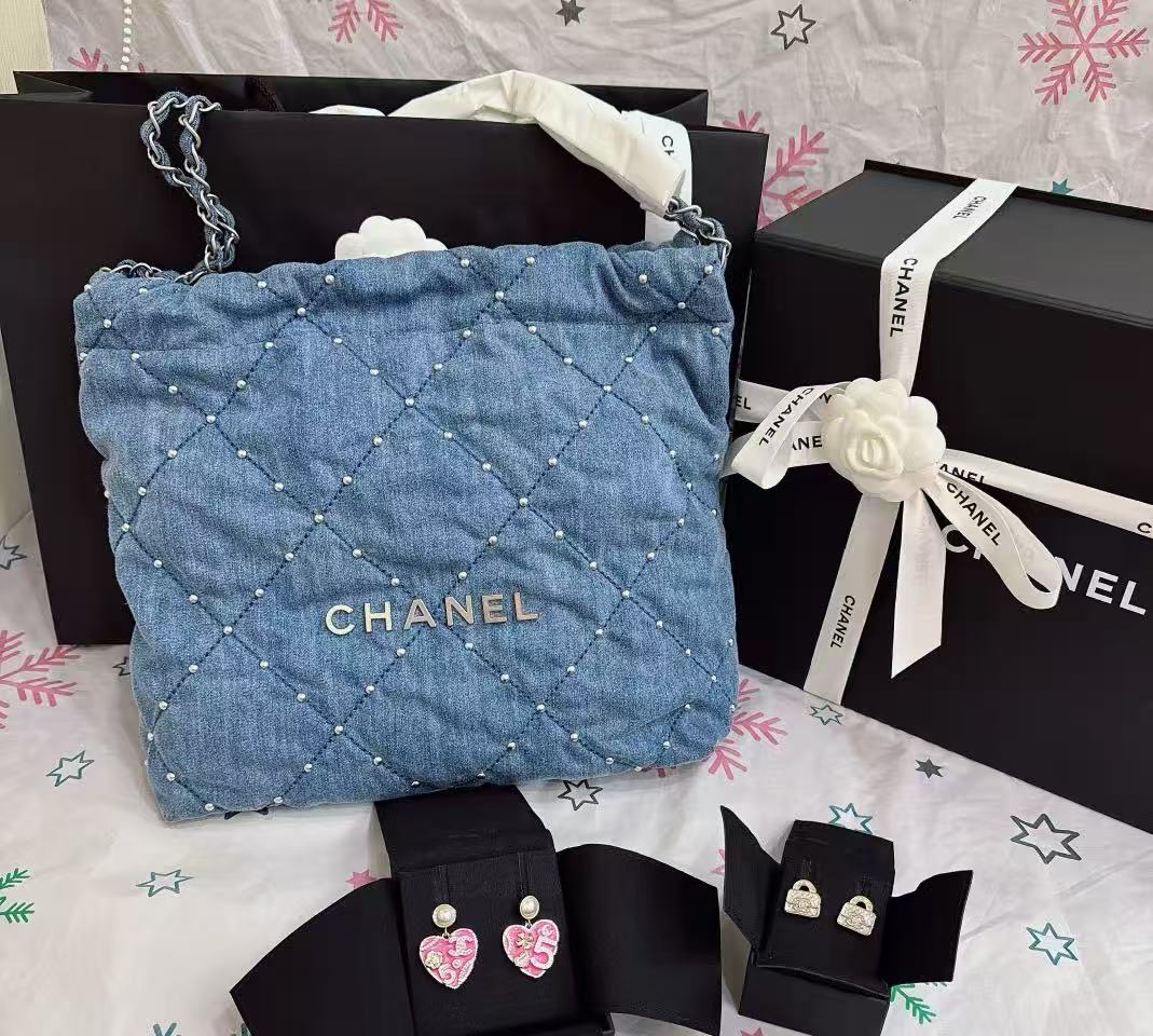 99新 Chanel/香奈儿 多多奢品/香奈儿24S铆钉牛仔丹宁22bag/99新