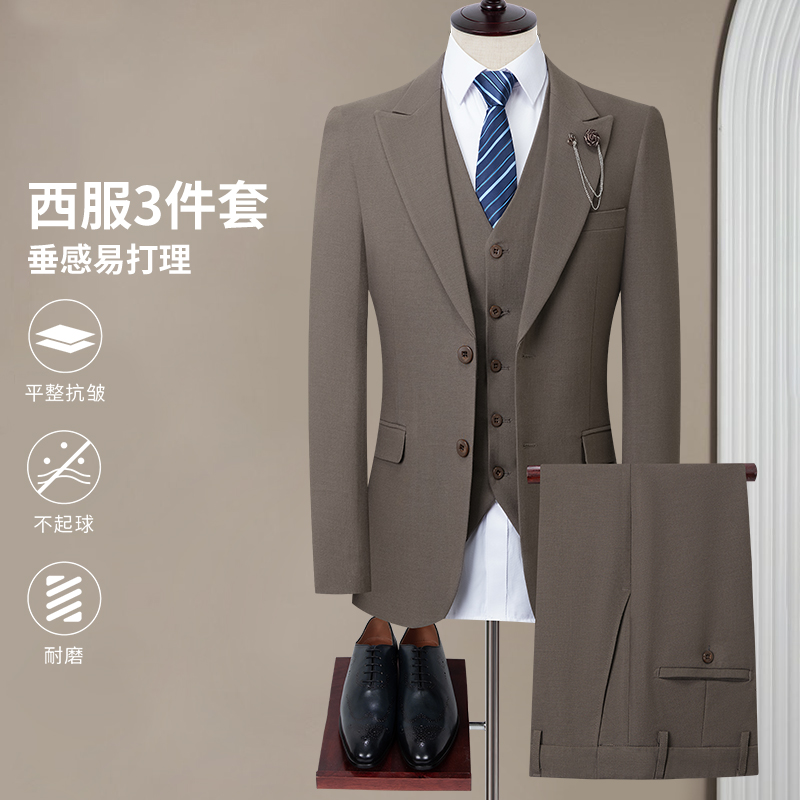 双开叉纯色职业装英伦风西服套装三件套韩版男士婚礼职业装韩版