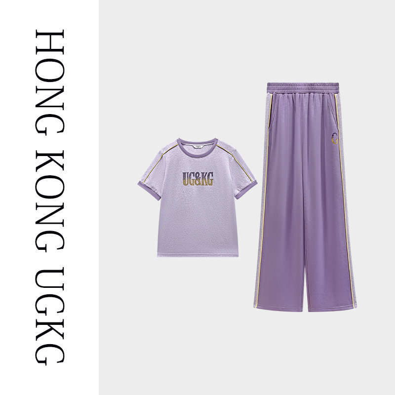 UGKG休闲运动套装夏季薄款休闲服半拉链短袖直筒裤73252ZH185-2