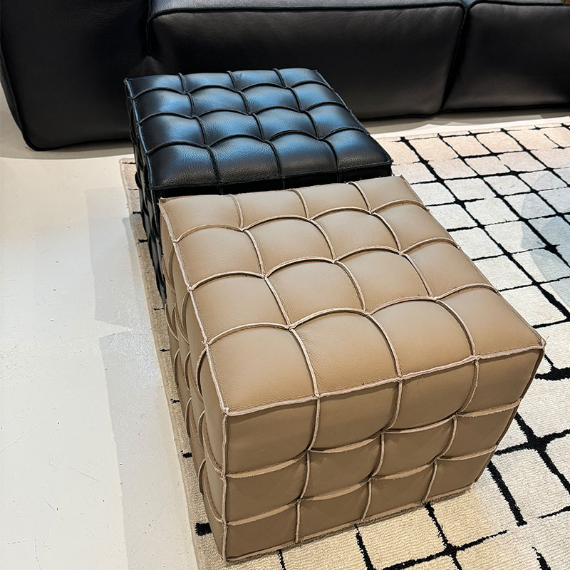 魔方凳真皮沙发脚踏头层牛皮换鞋凳梳妆凳矮凳沙发凳现代极简奶油