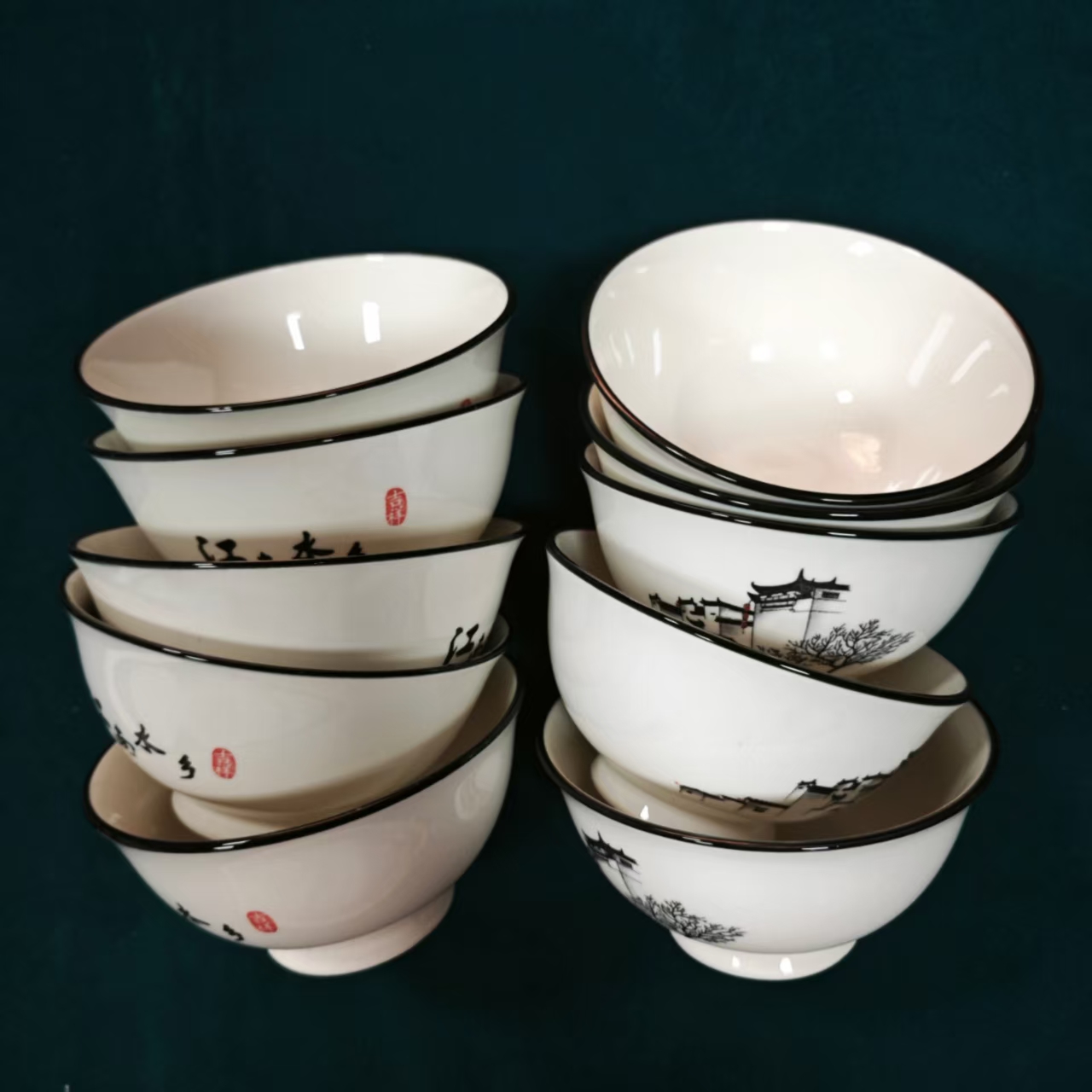 景德镇陶瓷江南水乡碗 十个