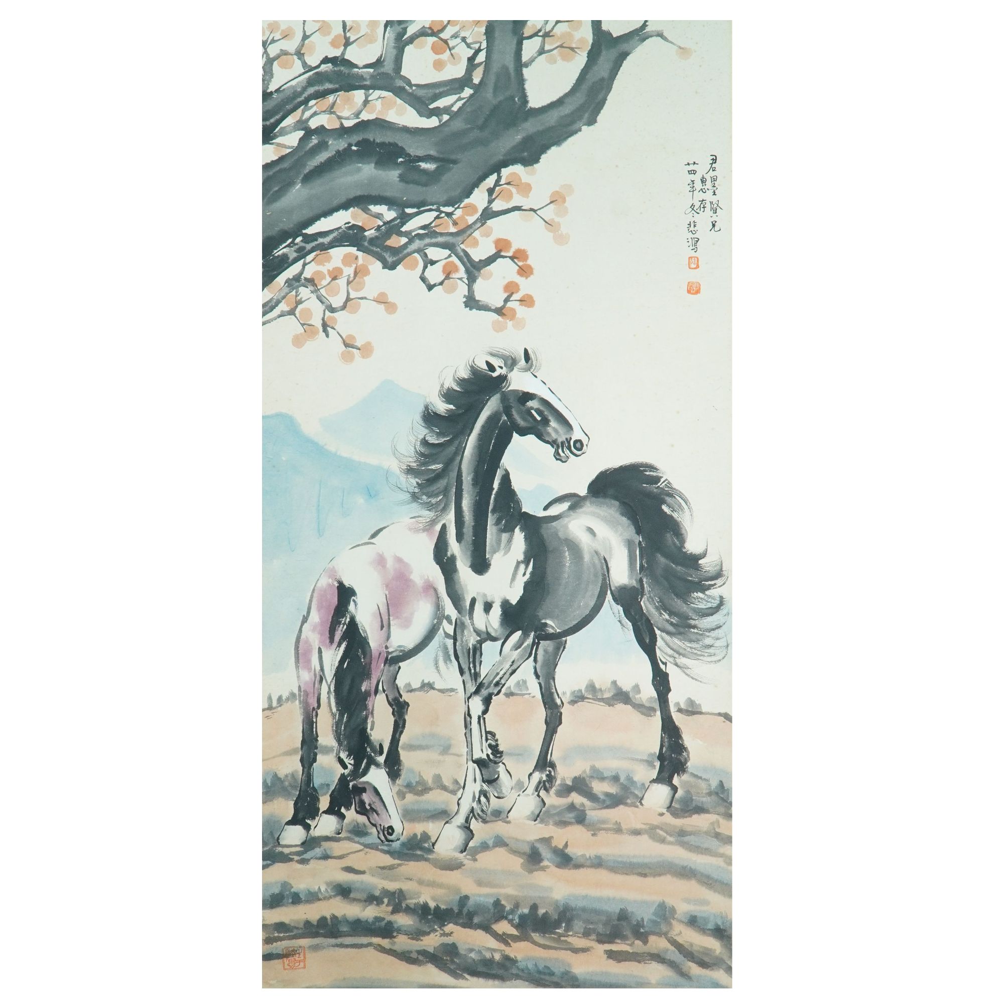  双骏图  立轴 CKM-104 67X138
