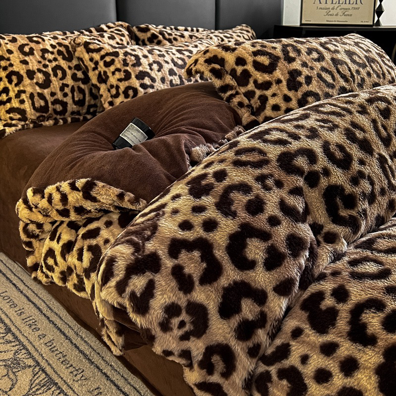 冬季美拉德加厚兔毛绒高端四件套豹纹牛奶绒床单轻奢学生