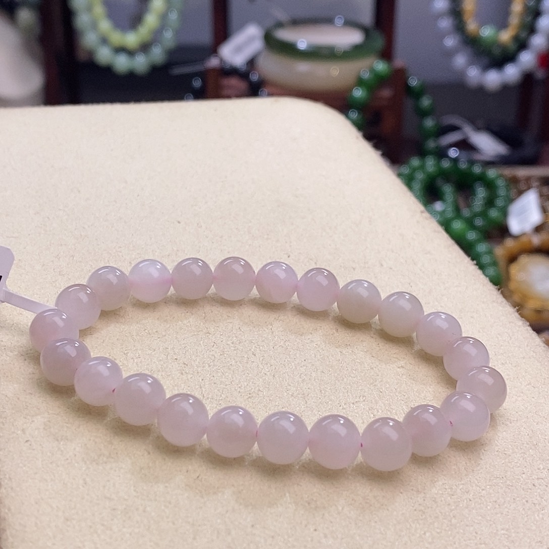 和田玉冰藕粉高冰老矿料樱花粉手串8m未镶嵌