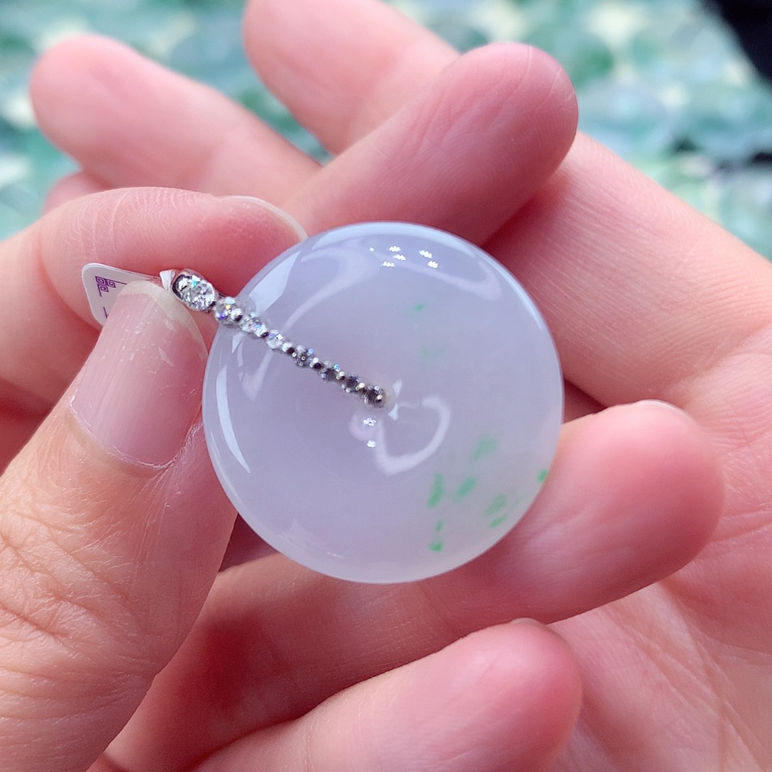 翡翠18K金镶嵌颈饰编号5-尺寸23.7/5.6