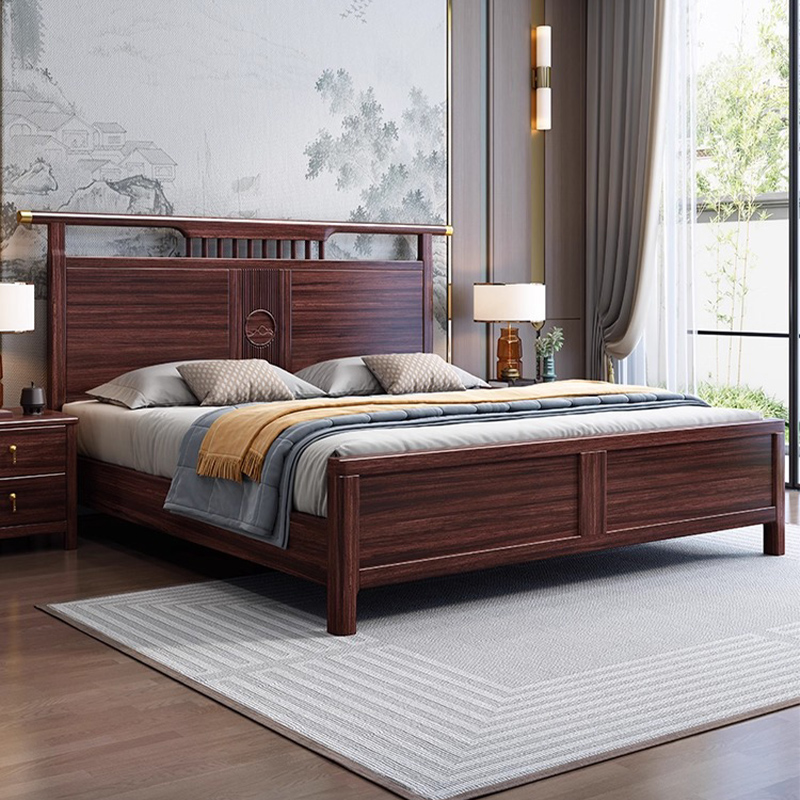 新中式实木床主卧婚床家用现代简约轻奢双人中国风乌金木储物大床