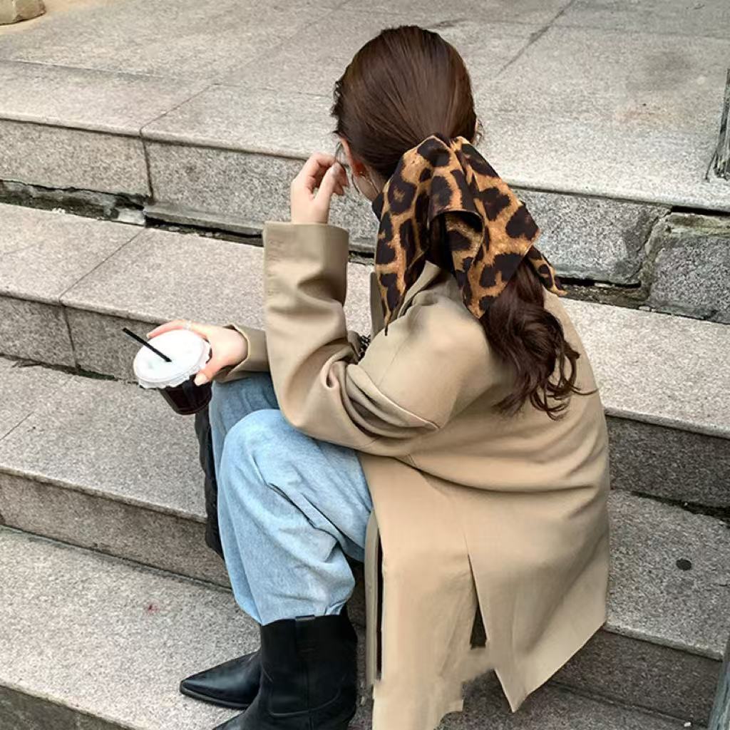 这款氛围好绝！秋冬高级感大肠发圈女高弹头发饰豹纹方巾头绳韩国