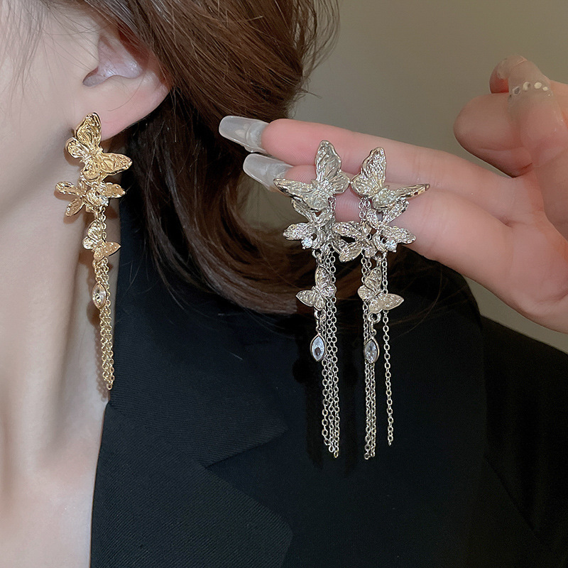  AIYO【超闪蝴蝶流苏耳环】气质轻奢百搭长款