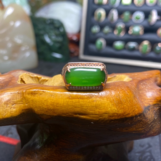 天然和田玉碧玉戒指s925银镶嵌新中式女戒