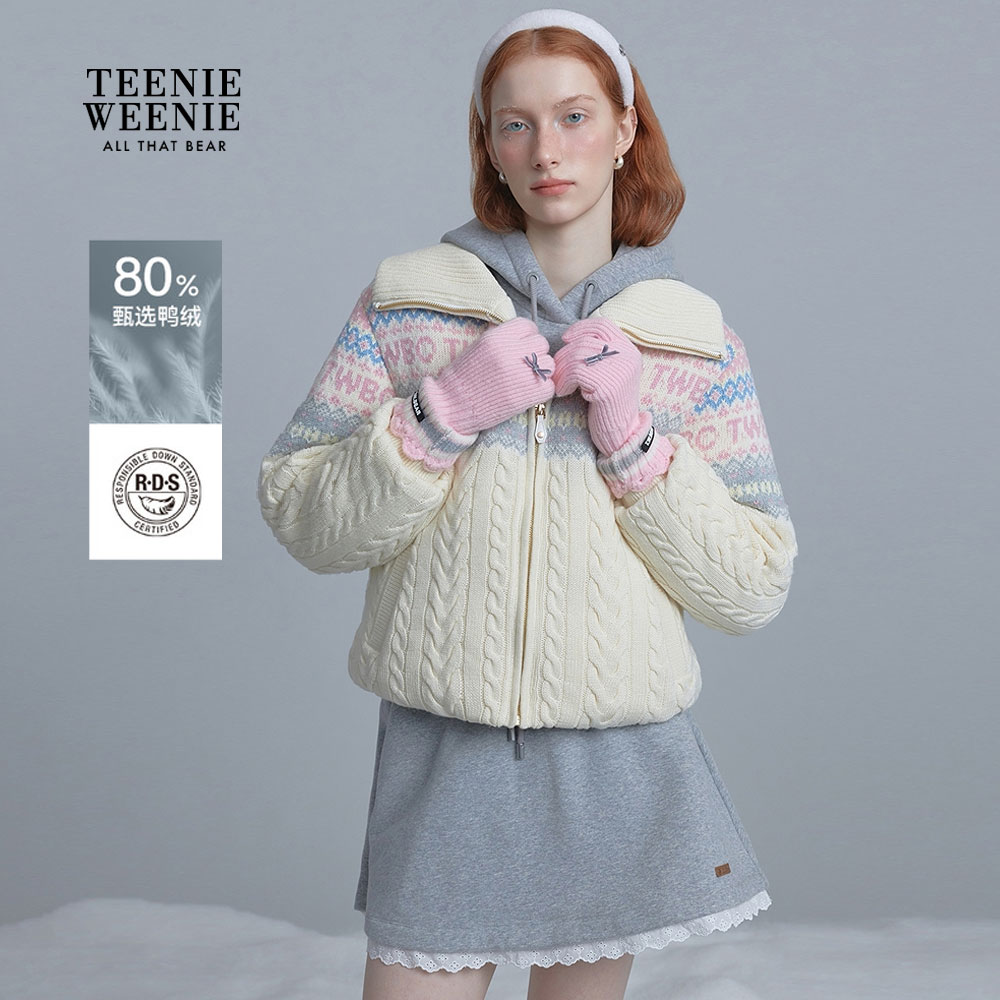 TeenieWeenie小熊女装羽绒服25冬组织感拼接毛衣外套TTJD254CC1D