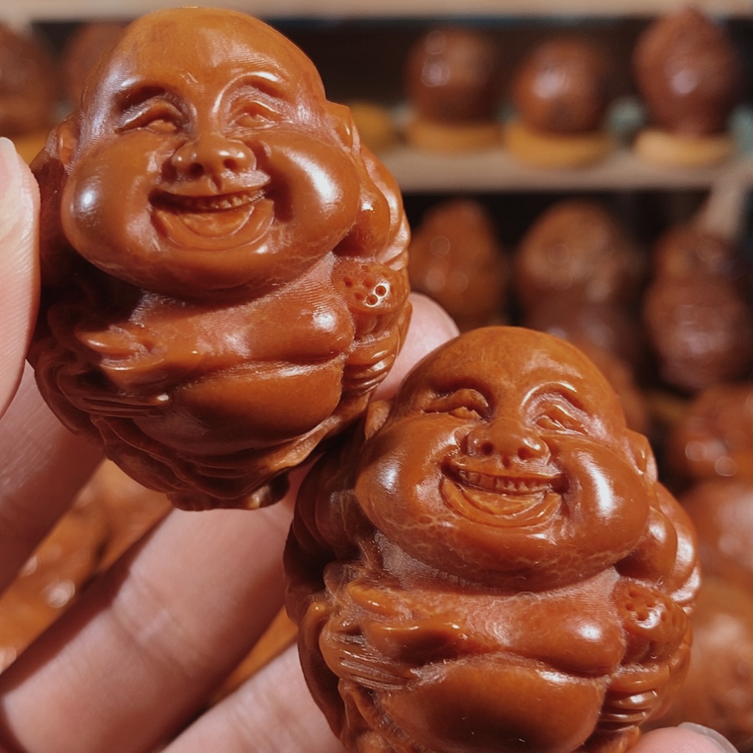 橄榄核把件弥勒一对