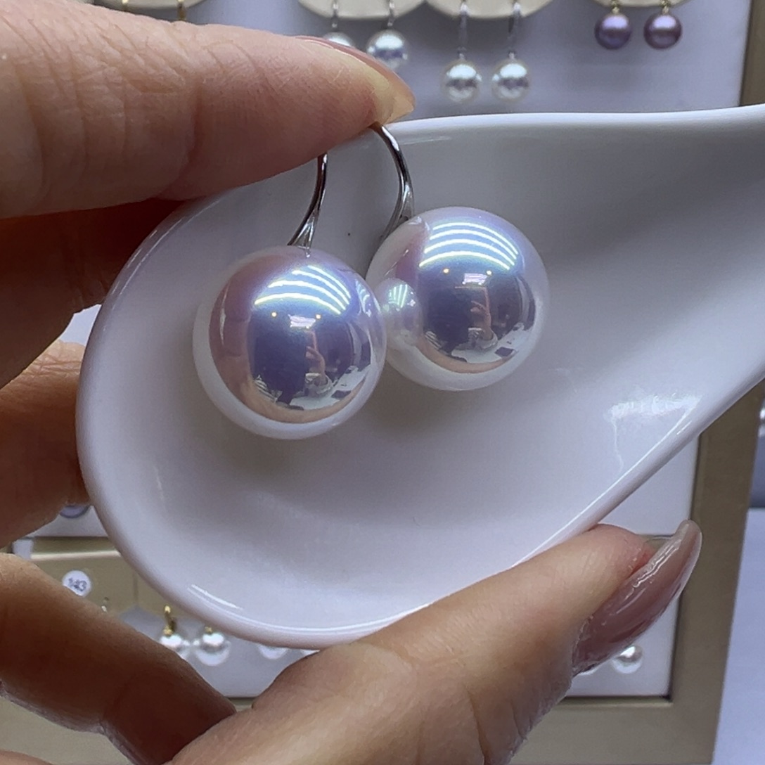 淡水珍珠银S925镶嵌耳饰