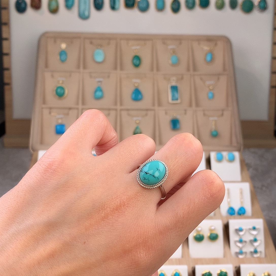 绿松石银S925镶嵌戒指