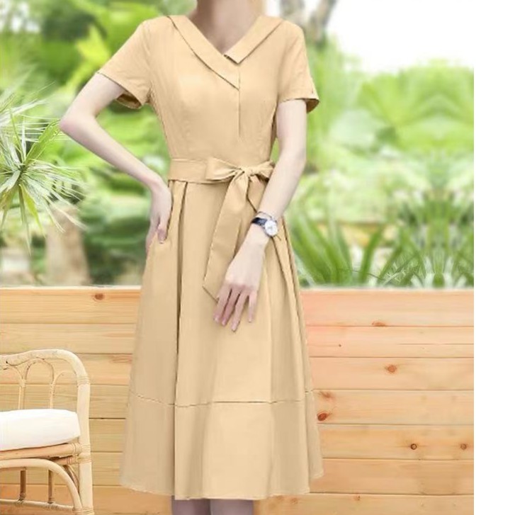 【C145】夏季简约优雅收腰显瘦连衣裙L9