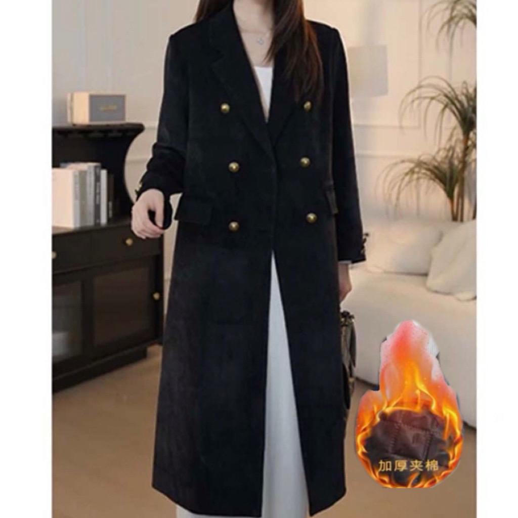 【小个子定制】雪尼尔大衣秋冬夹棉长款气质显高百搭大气开衩韩版