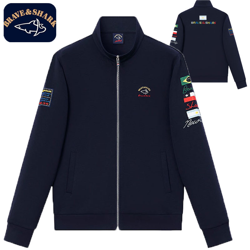 【官方正品】BRAVE&SHARK/勇士鲨鱼卫衣男开衫拉链春秋外套轻奢刺绣