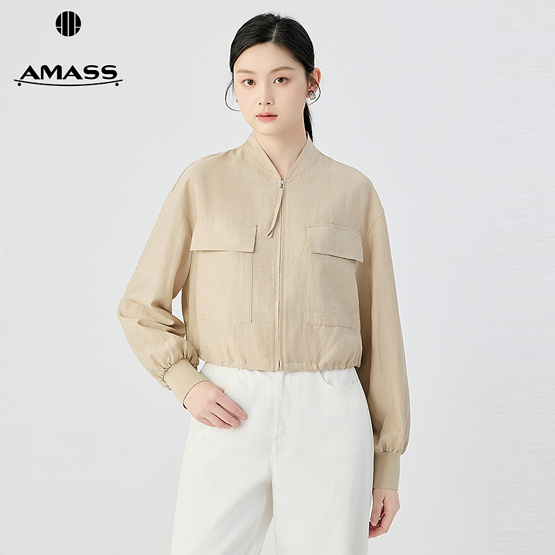 阿玛施AMASS 品质女装经典百搭气质复古轻盈条纹短款薄外套540014