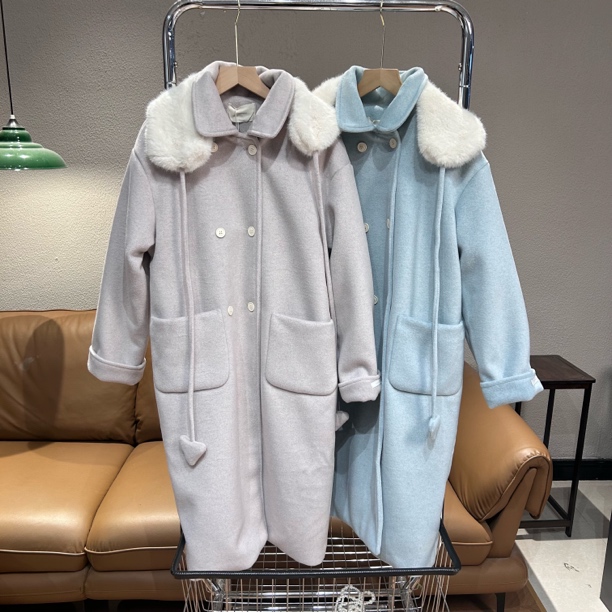 新疆包邮【2301】中长款翻领加绒毛呢外套-衣长104