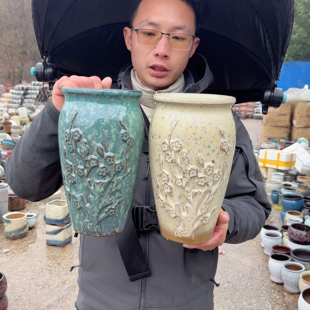 紫砂花盆口14.5高26（两个喜上眉梢老庄